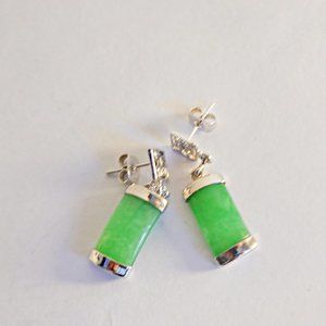 Green Jade Sterling Silver  Dangle Earrings